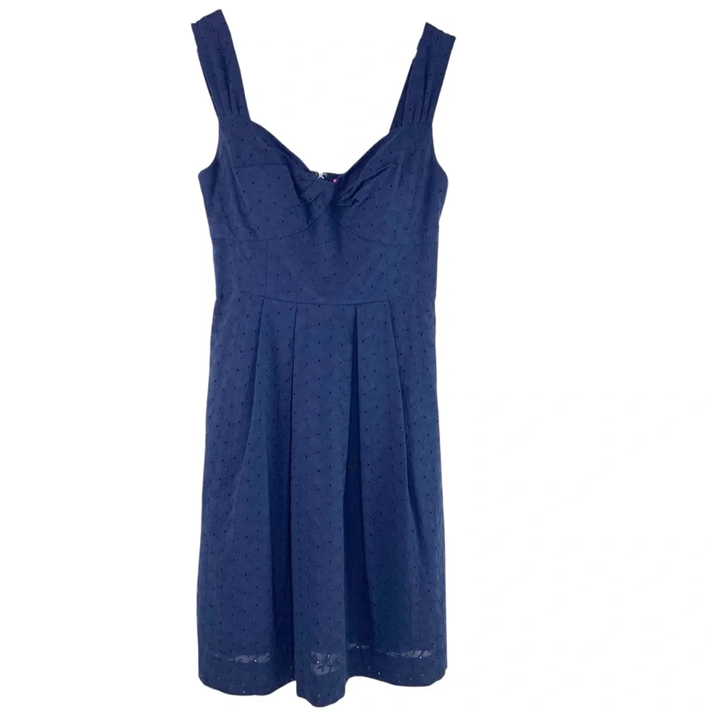 Lilly Pulitzer Cyndi Eyelet Sweetheart Fit and Flare Dress in Navy Blue - Picture 2 of 8